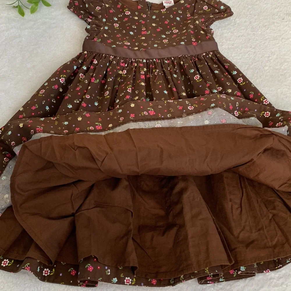 GAP Brown Floral Twirl Dress 4 EUC Beautiful! Lined